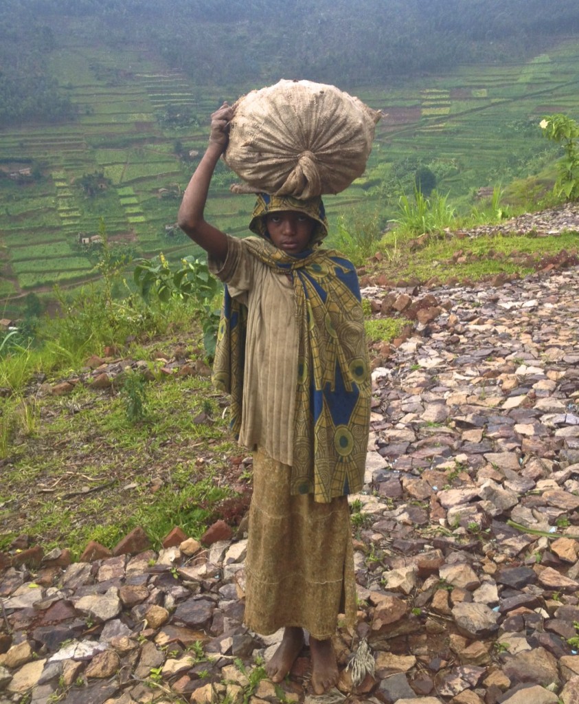 Young lady carrying food home