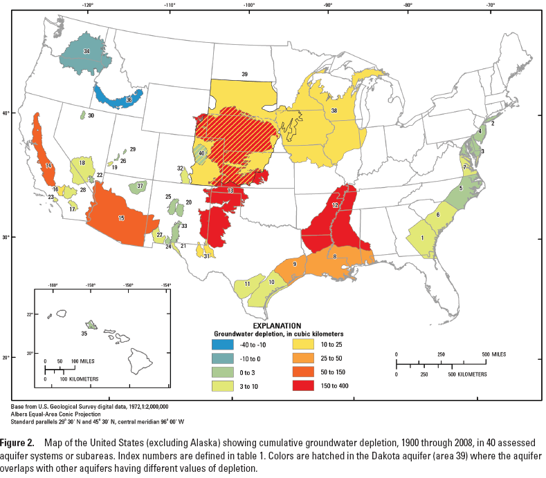 Groundwater depletion intensity in the United States (USGS 2008)